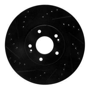 Hyundai Santa Fe Sport Brake Rotor (1) - Front Left - R1 Concepts - Drilled & Slotted - Black - `13-`20